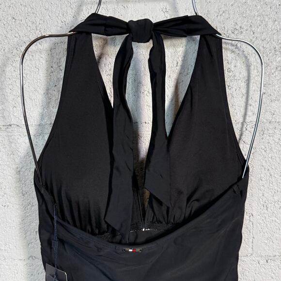 Tommy Hilfiger Womens Ruched Side Halter One Piece Swimsuit, Black 6 - Picture 5 of 9